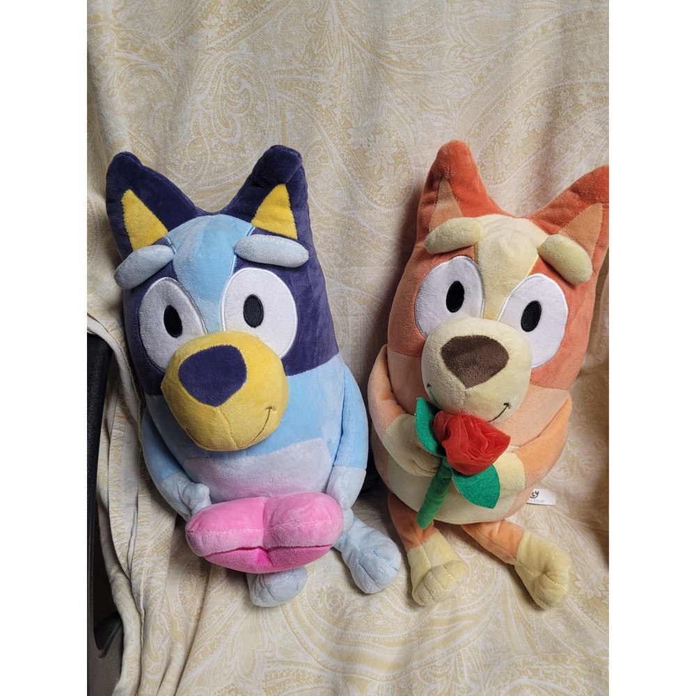 Bluey and Bingo Plush Set Ruz Valentine Heart Rose 12 Inch Stuffed Animal Toy